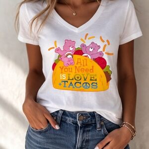 White Vneck Tee All You Need Is Love And Tacos Design